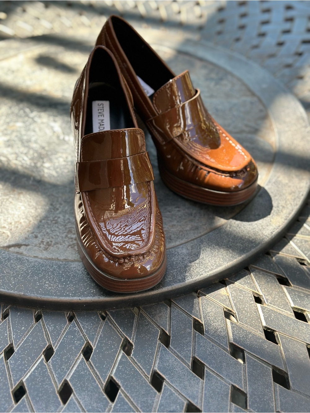 Steve Madden Munday Brown Patent Leather Platform Loafers Size 6